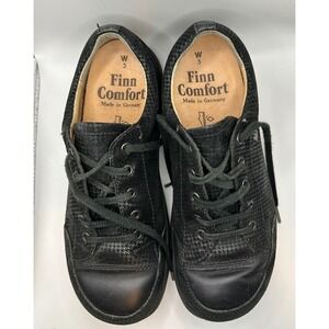 Finn Comfort Black Leather Suede Houndstooth‎ Orthotic Comfort Shoes 7 1/2 US